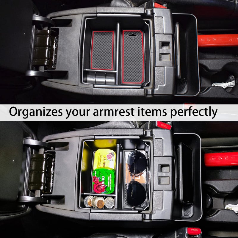 TACOBRO Center Console Organizer Tray for Jeep Wrangler JK and JKU 2011-2018 Accessories, Unlimited and 2 door, including Rubicon, Sport, Sahara Storage Box Insert Tray,NOT for 2018 JL/JLU, Red Trim - Image 5